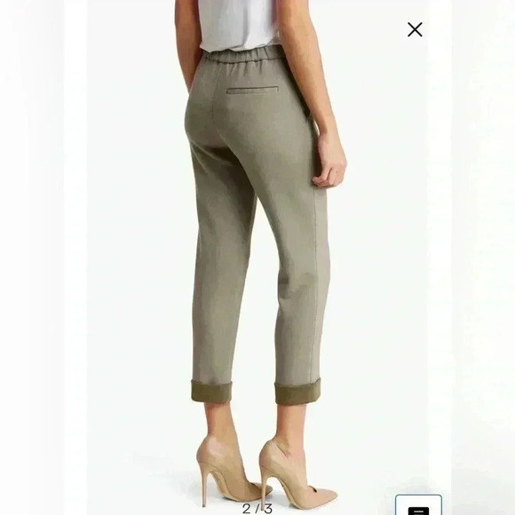 Theory Treeca Cuffed Pull-On Pants, size 12, Pale Green/ArmyNWT